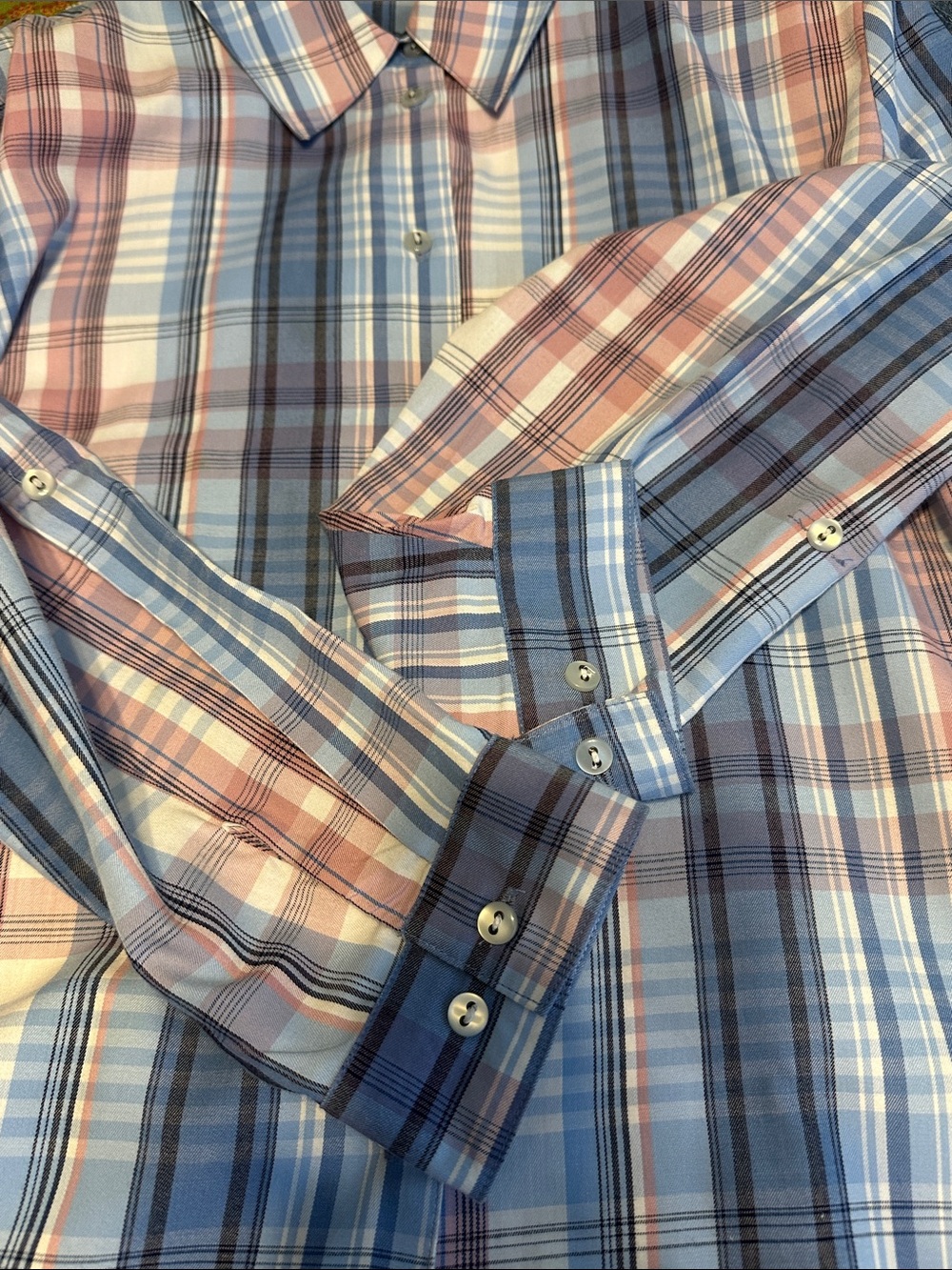 Alison Daley Women’s 18W Blue & Pink Plaid Button-Front Blouse - Picture 12 of 13